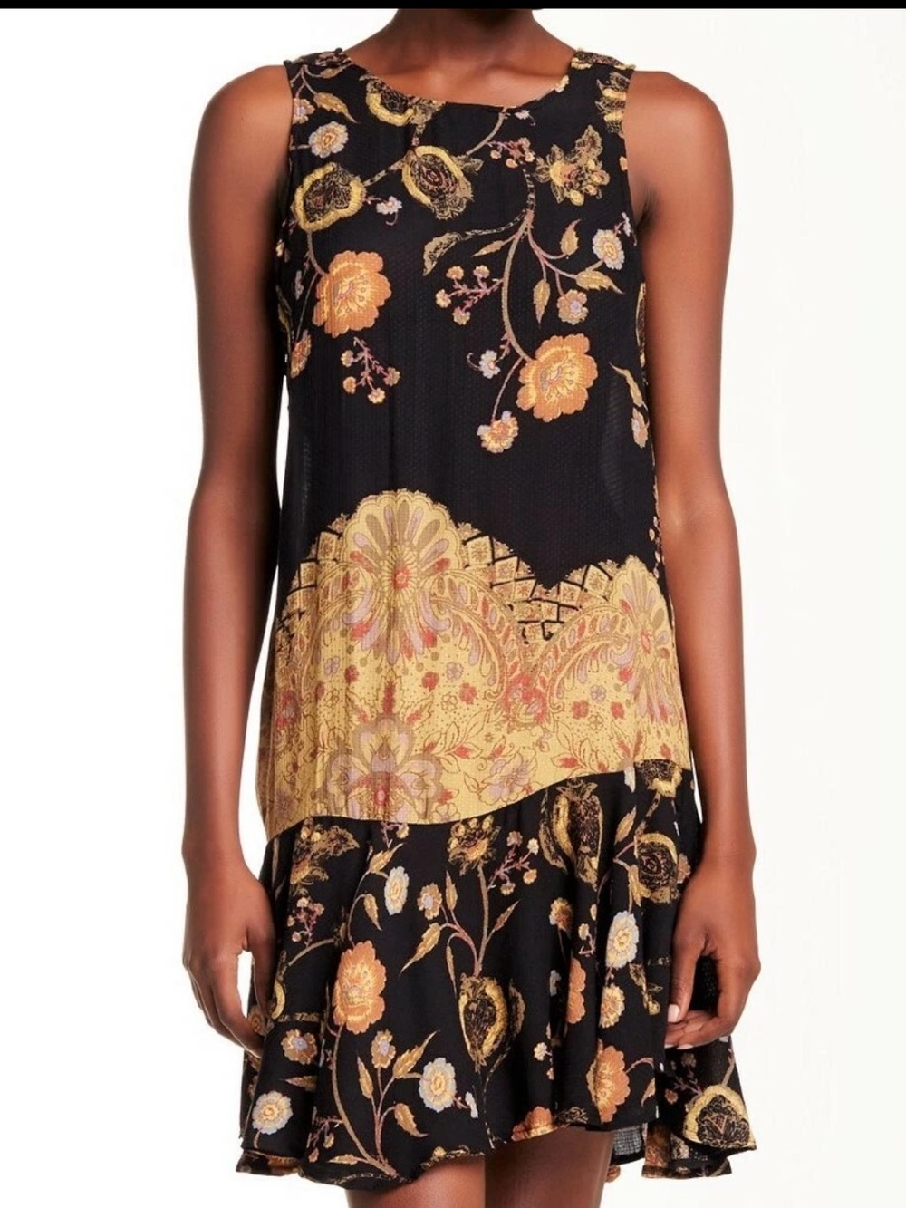 NWT $88 Free People Dobby Dot Flouncy Hem Slip Dress Black Combo